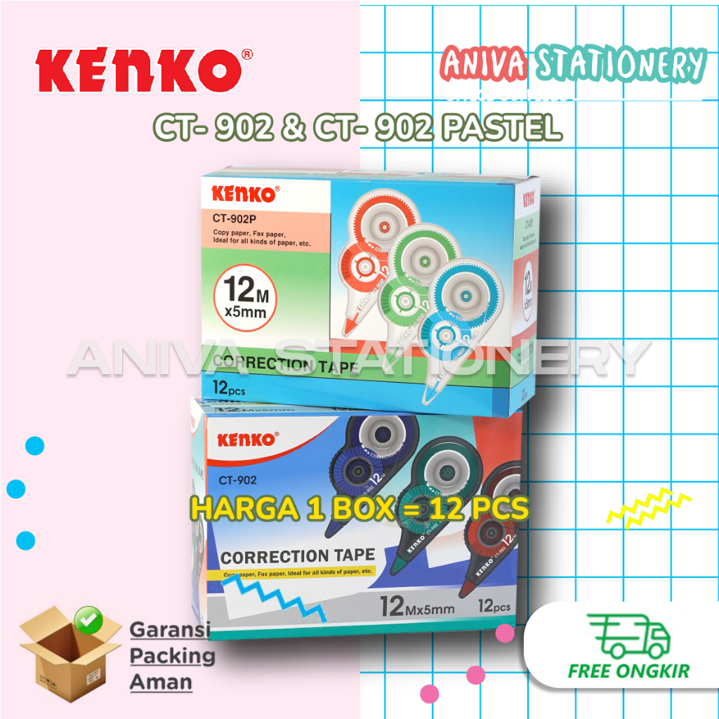 

Kenko Tip Ex Kertas Pita Koreksi Correction Tape CT-902 isi panjang 5mm x 12M (1 PACK=12PCS)