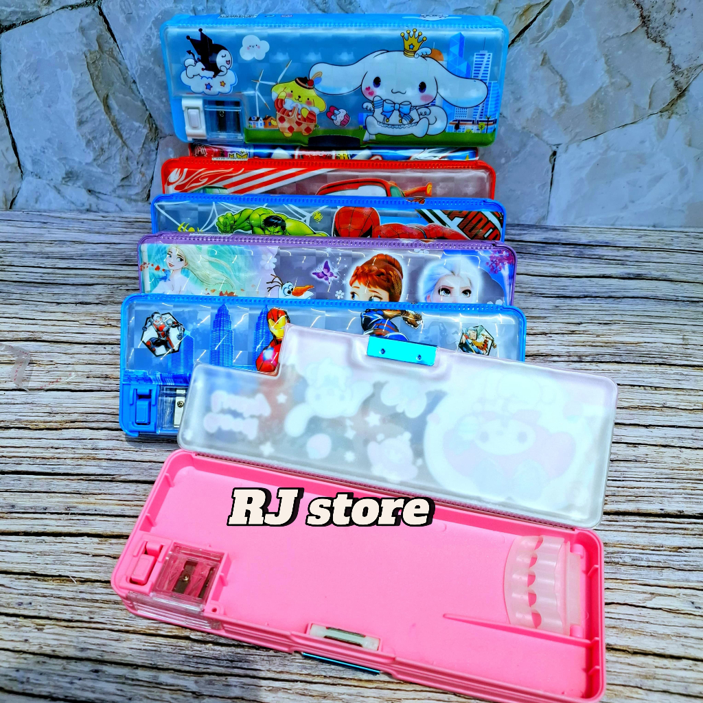 Rautan / Kotak Pensil Karakter Lucu / Kotak Pensil Sanrio / Kotak Pensil Magnet 2 Sekat / Kotak Pens