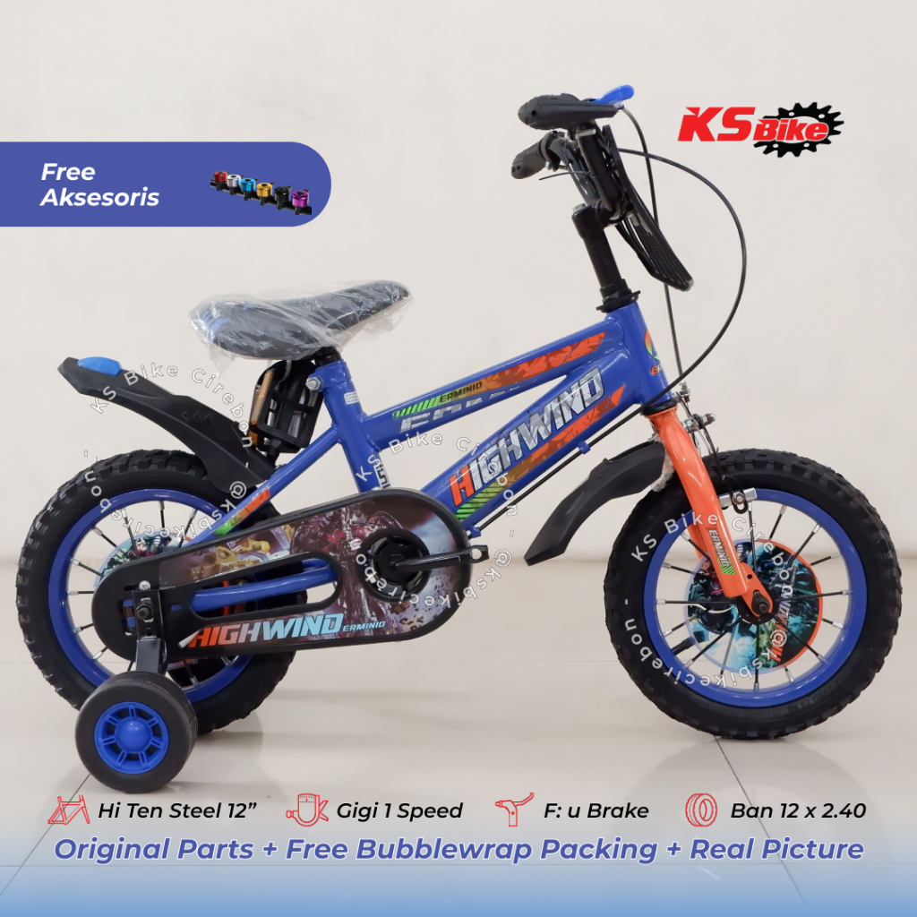 BMX Erminio Highwind Ban 2.4 12 Inch Sepeda Anak Laki Laki Umur 2 3 4 Tahun Sepeda Cowo Roda Samping