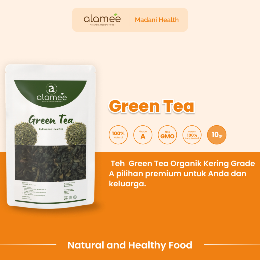 

ALAMEE Teh Hijau Green Tea Organic Kering Organik Greentea Minuman Herbal Siap Seduh Minum 10gr