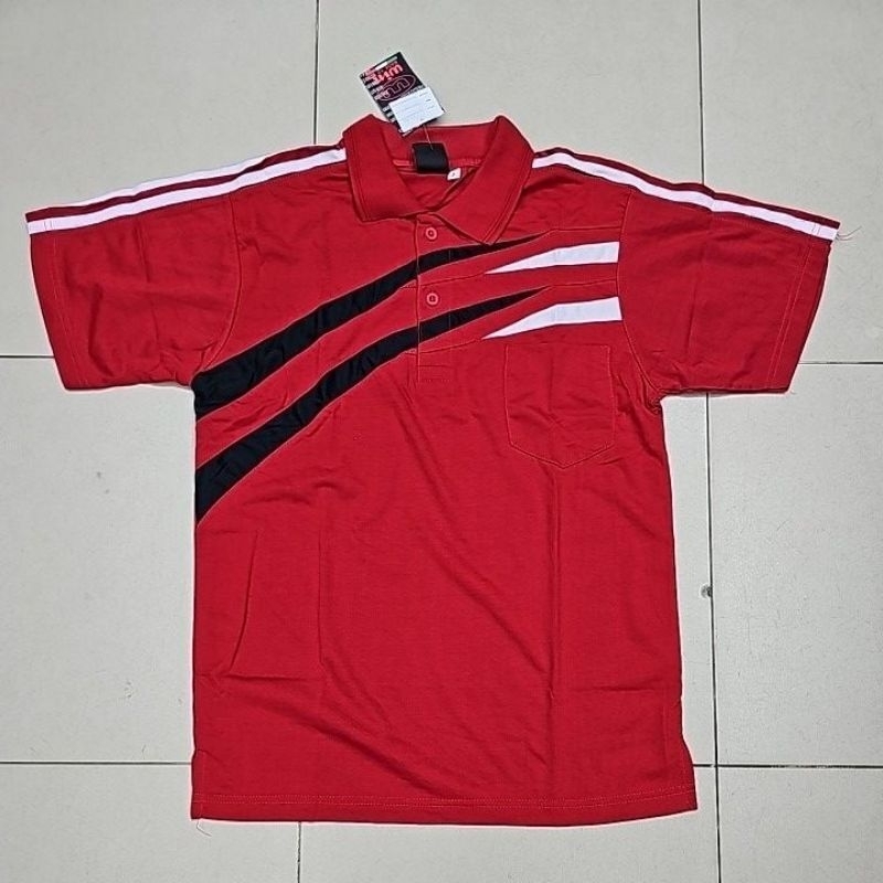 KAOS OLAHRAGA / BAJU OLAHRAGA SPVB BAHAN KATUN WARNA MERAH KOMBINASI PUTIH HITAM