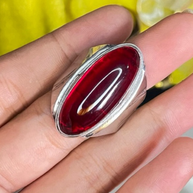 Cincin Batu Merah Siam Bangkok Model Pandan - Merah Siam Natural Ring monel