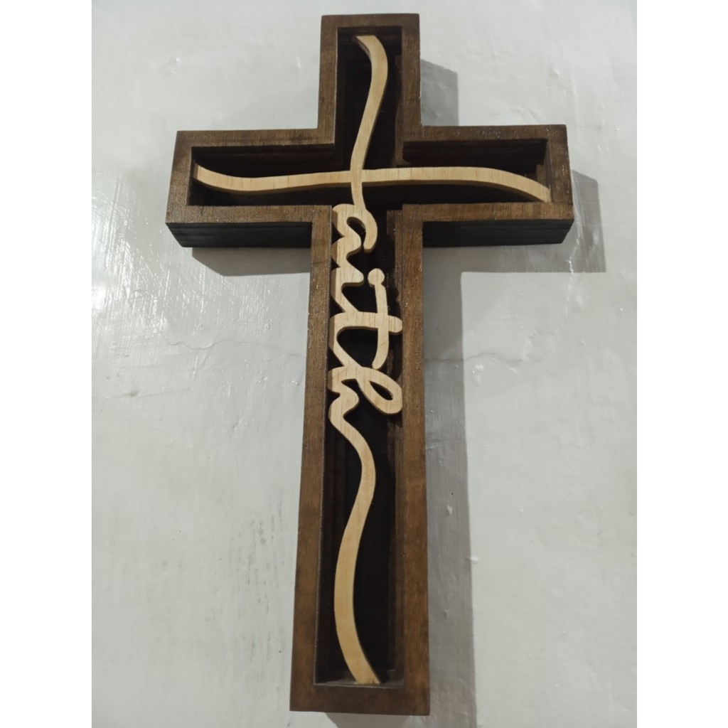 Dekorasi Dinding Gantungan Kayu Salib Kristen Kotak Tulisan Faith
