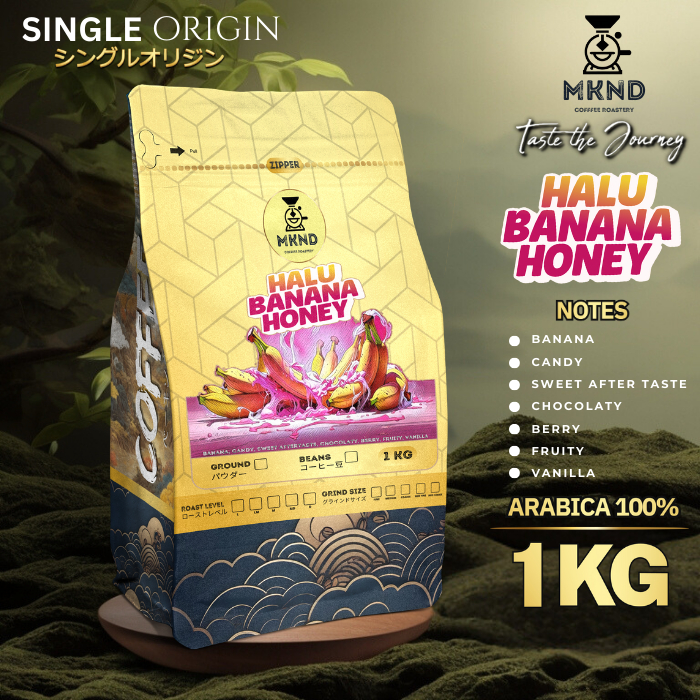 

KOPI ARABIKA HALU BANANA HONEY 1 KILOGRAM (KG) SINGLE ORIGIN SPECIALTY COFFEE | MKND COFFEE ROASTERY