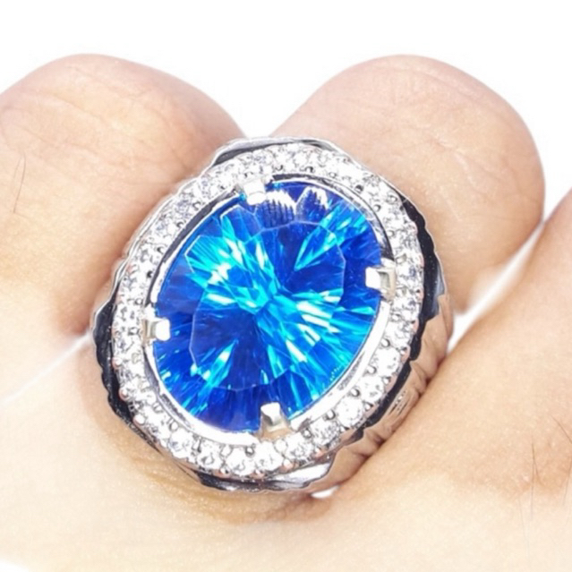 Cincin Batu Blue Topas Swiss Natural Istimewa - batu cincin Blue Topas Swiss