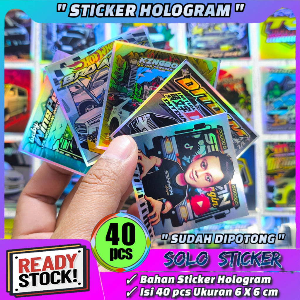 

SUDAH DIPOTONG Stiker Mobil Basuri TCI Bahan Hologram Model Kotak Isi 40 pc Sticker Telolet Basuri