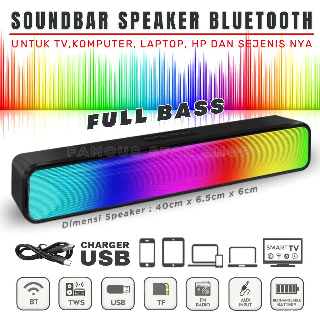 MURAH BANGET Speaker Bluetooth Full Bass TV, Laptop, Komputer, HP SOUNDBAR FLECO F-920 LED RGB Speak