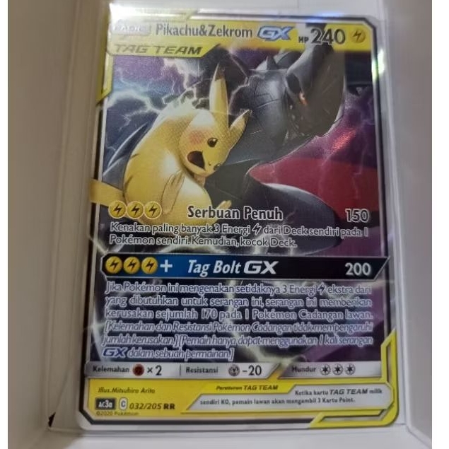 Pikachu & Zekrom GX 032/205 Matahari & Bulan : Koleksi Tag Team Seri A (ac3a) Pokemon Bahasa Indones