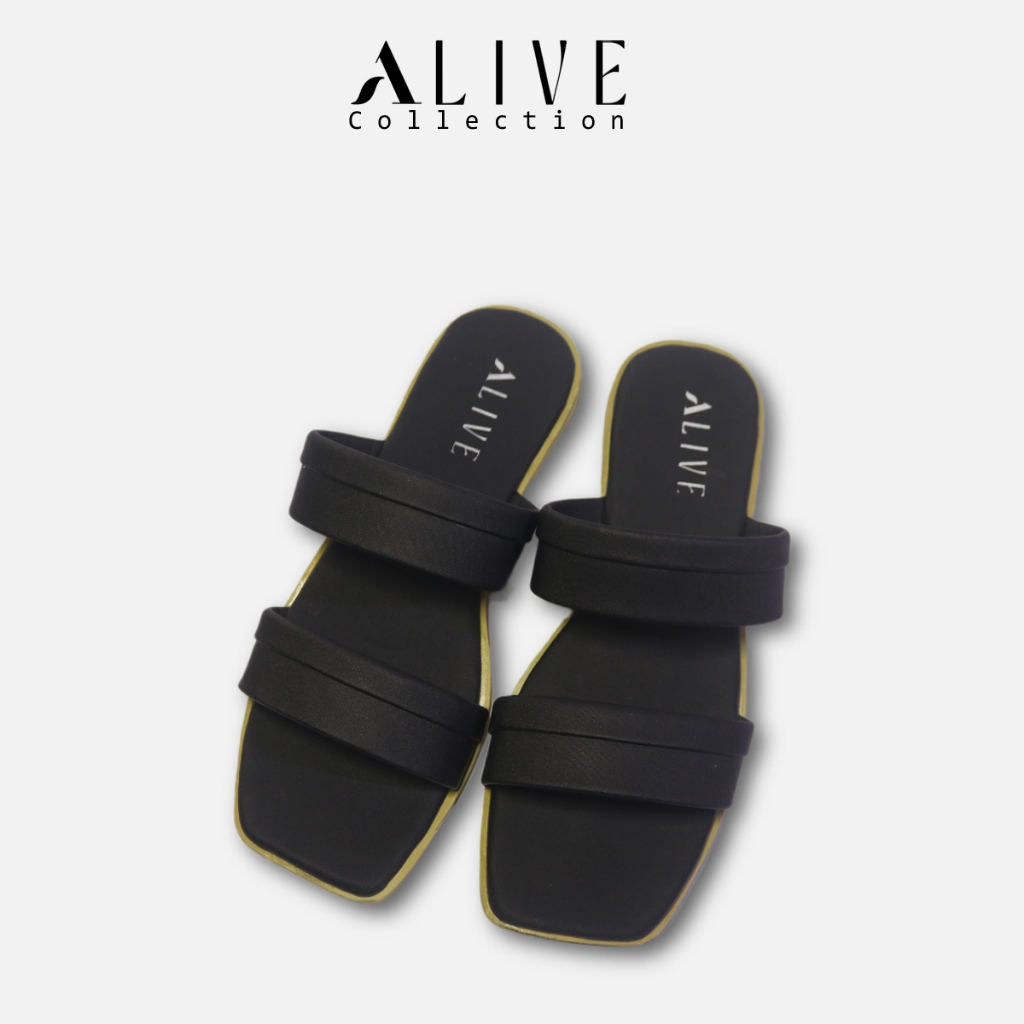 ALIVE - Sandal Flat Wanita KALISNA Hitam by Alive Collection sendal kekinian ORIGINAL - Sandal Murah