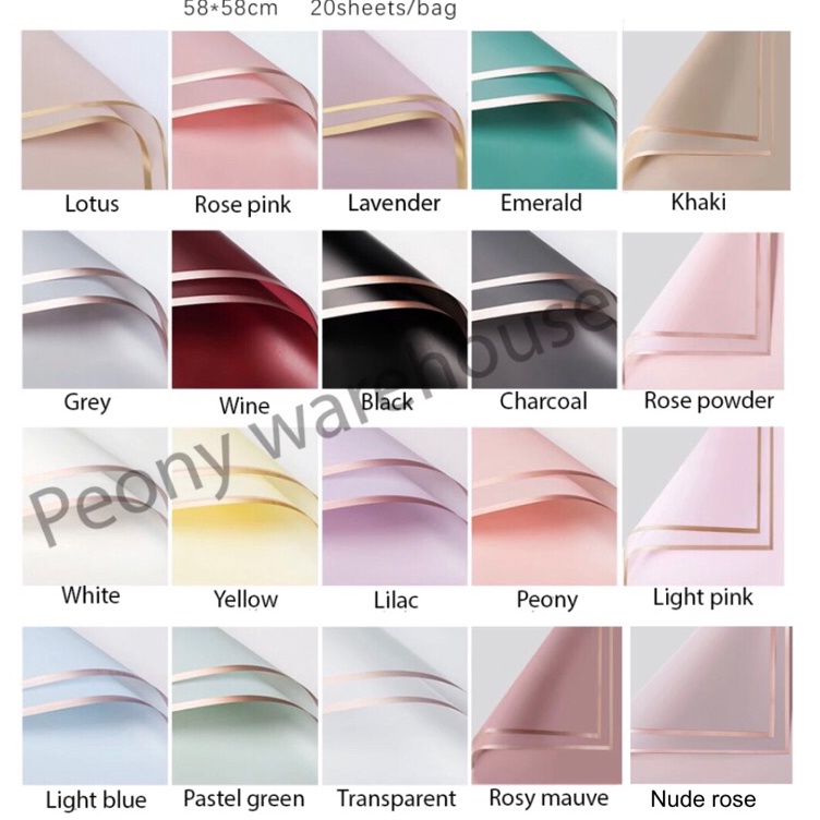 

Ready Terkini 2 LEMBAR Flower wrapping paper cellophane varian list gold emas kertas buket bunga hand bouquet