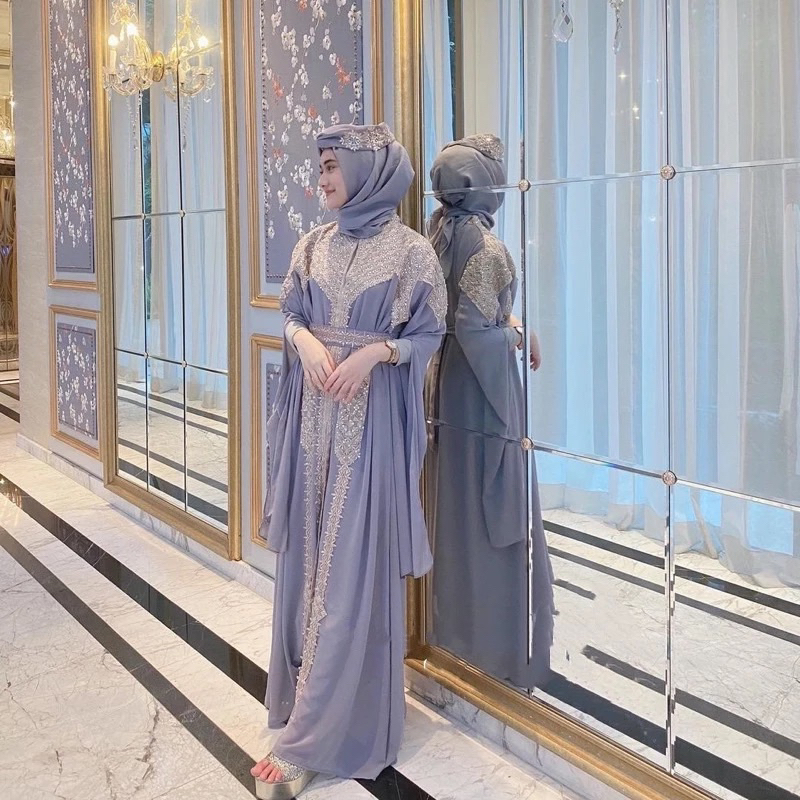 Ready Stock Kaftan Gamis MEERA Kaftan Gamis Kondangan + Free Inner Belt & Turban Kaftan Lebaran Terb