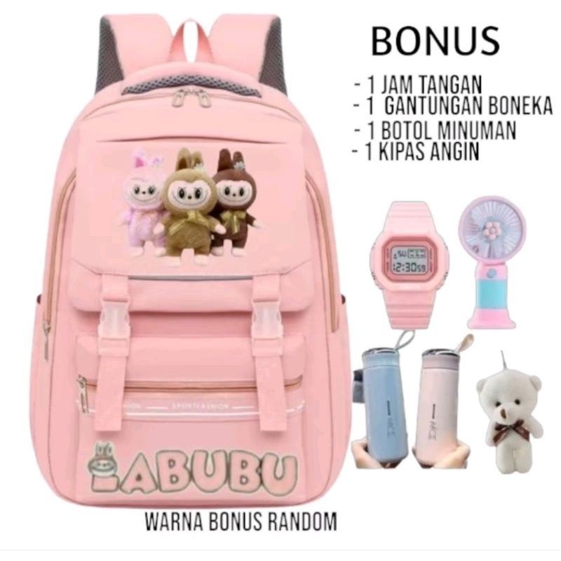 Tas Ransel Sekolah Labubu Wanita Banyak Bonus Buat SD SMP SMA Tas Sekolah Pola Besar Fashion Tas Ana