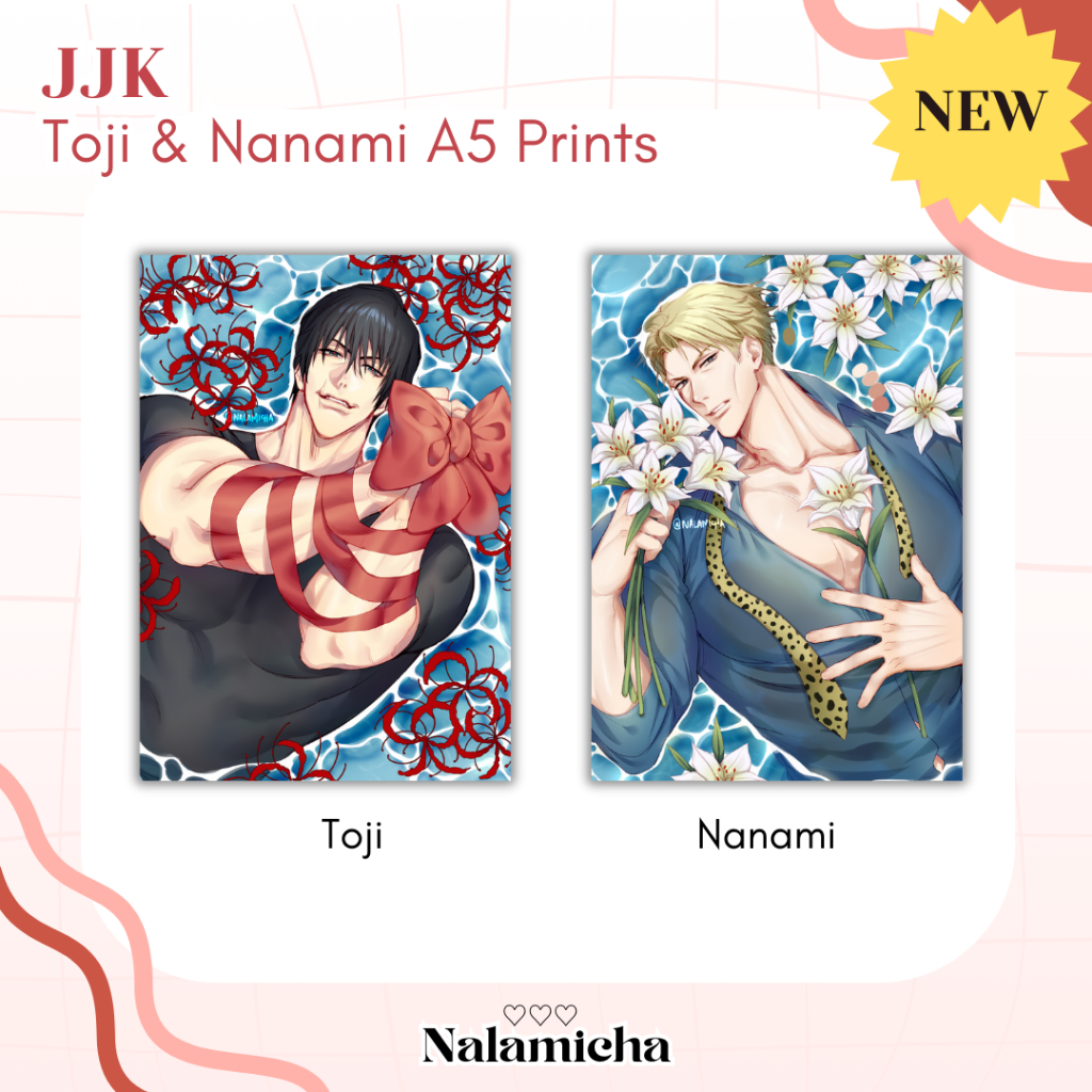 JJK Jujutsu Kaisen Glitter Art Print A5 Toji Fushiguro Nanami Kento by Nalamicha Art