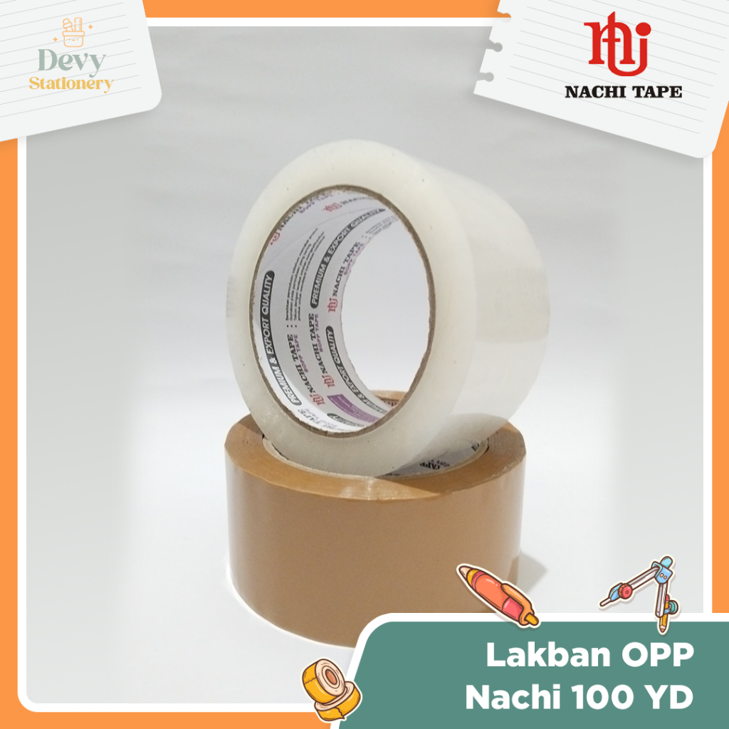 

NACHI Lakban OPP 100 YD Warna Bening dan Cokelat