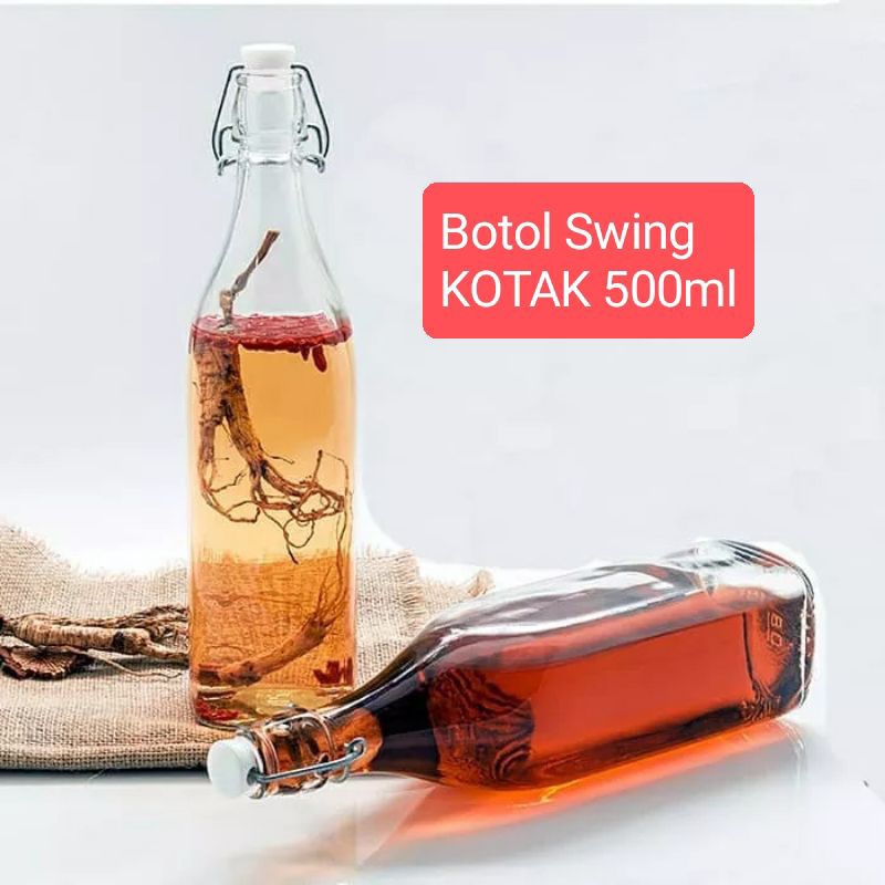 Botol Kaca Tutup Swing 500ml KOTAK/ Botol Kaca Kombucha Kopi Susu/ Swing Glass Bottle CS-G21