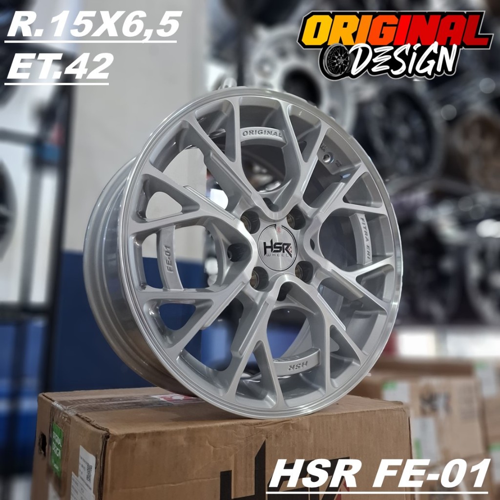 VELG HSR FE01 R15 silver lubang 4 model rally pelek mobil ring 15 lebar 6,5
