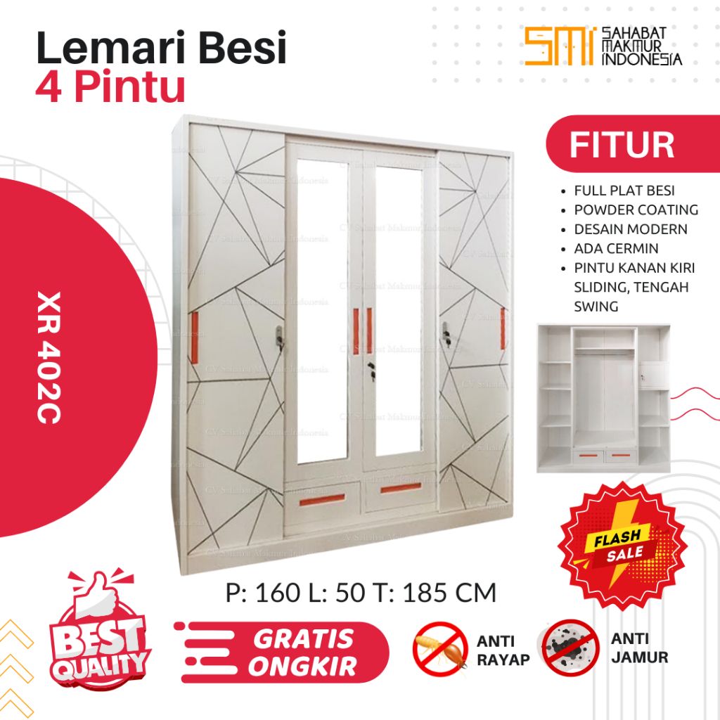 Lemari Pakaian 4 Pintu - Lemari besi sliding, lemari baju besi, lemari besi 4 pintu, lemari besi