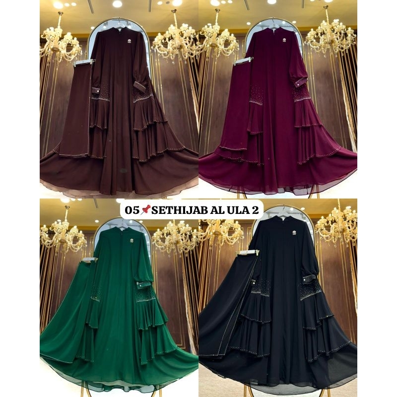 Shellasaukia Abaya Manik Set Hijab Premium Al Ula 2 Baju Lebaran 2025 Gamis Syari Cantik Simple Mewa