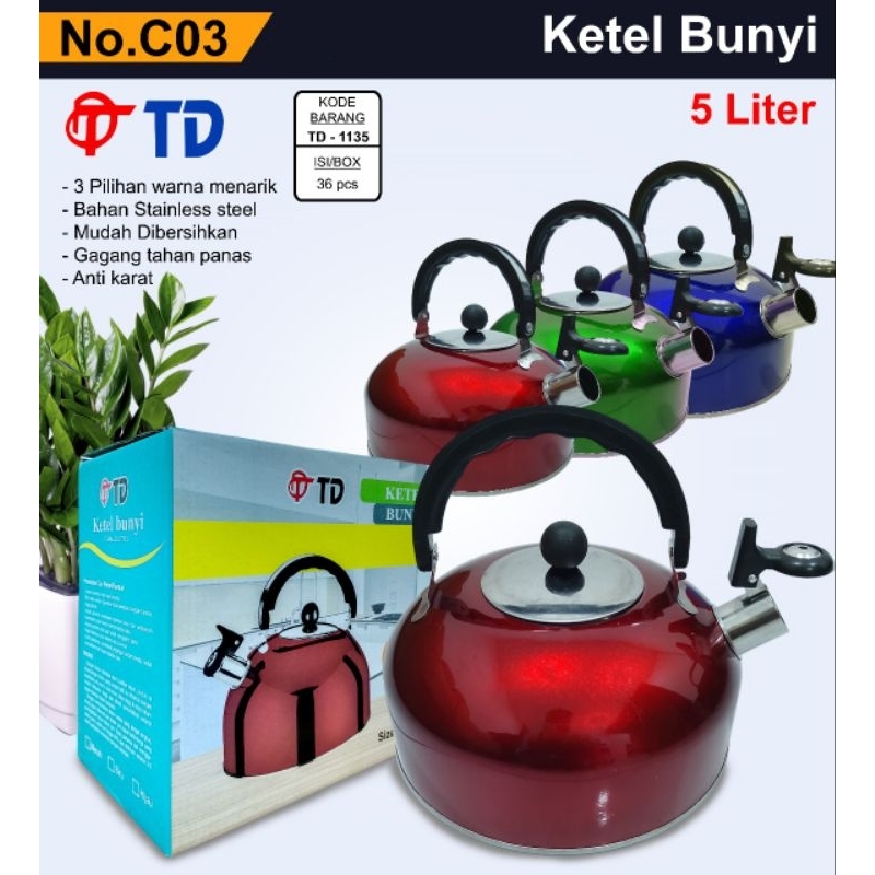 Teko Masak Air Teko Ketel Bunyi Stainless Warna TD 3 Liter 5 Liter Teko Air Panas Cerek Air Masak Ai