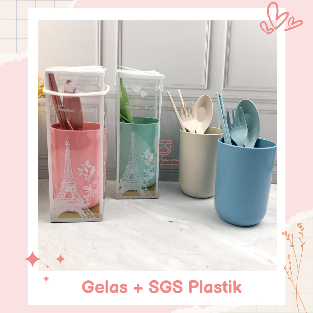Gelas Plastik  + Sendok Set Lokal Bebek Kemas Mika
