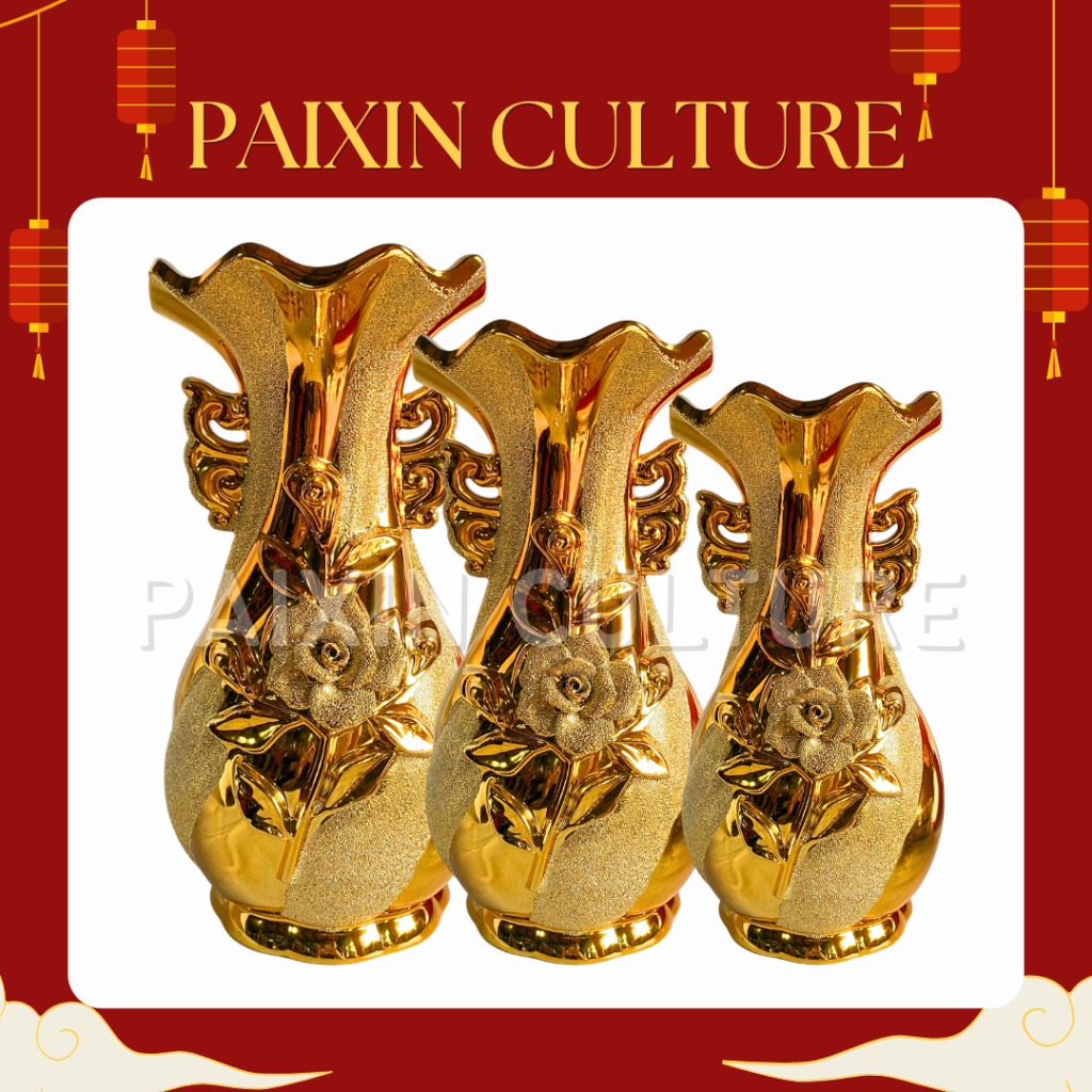 Vas Keramik Bunga Emas /Lianhua Emas