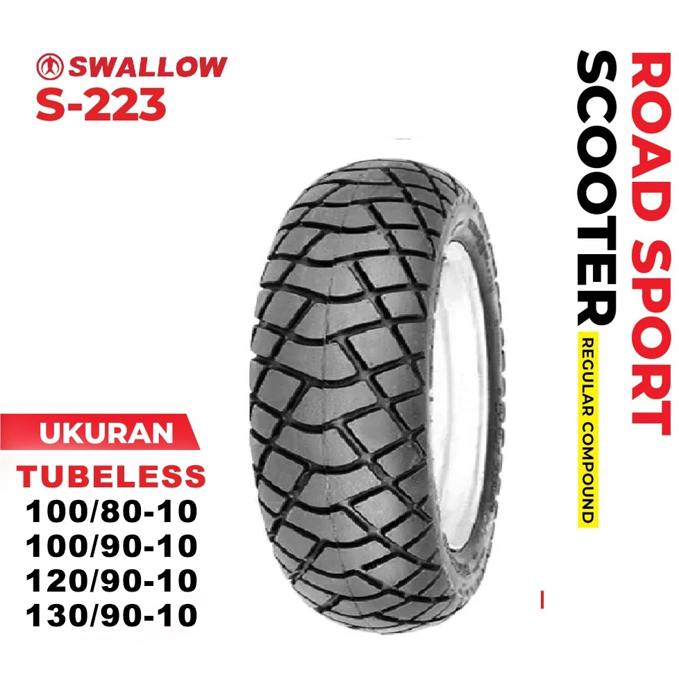 Ban Piaggio VESPA Motor Swallow S-223 Tubeless Ring 10 Ukuran 100/80-10  100/90-10  120/90-10  130/9