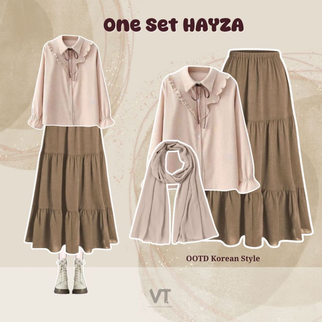 One Set Hayza (Hijab, Blouse, Rok) Baju Setelan Wanita Model Korea
