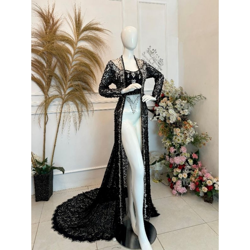kebaya hitam ekor lebar premium full payet