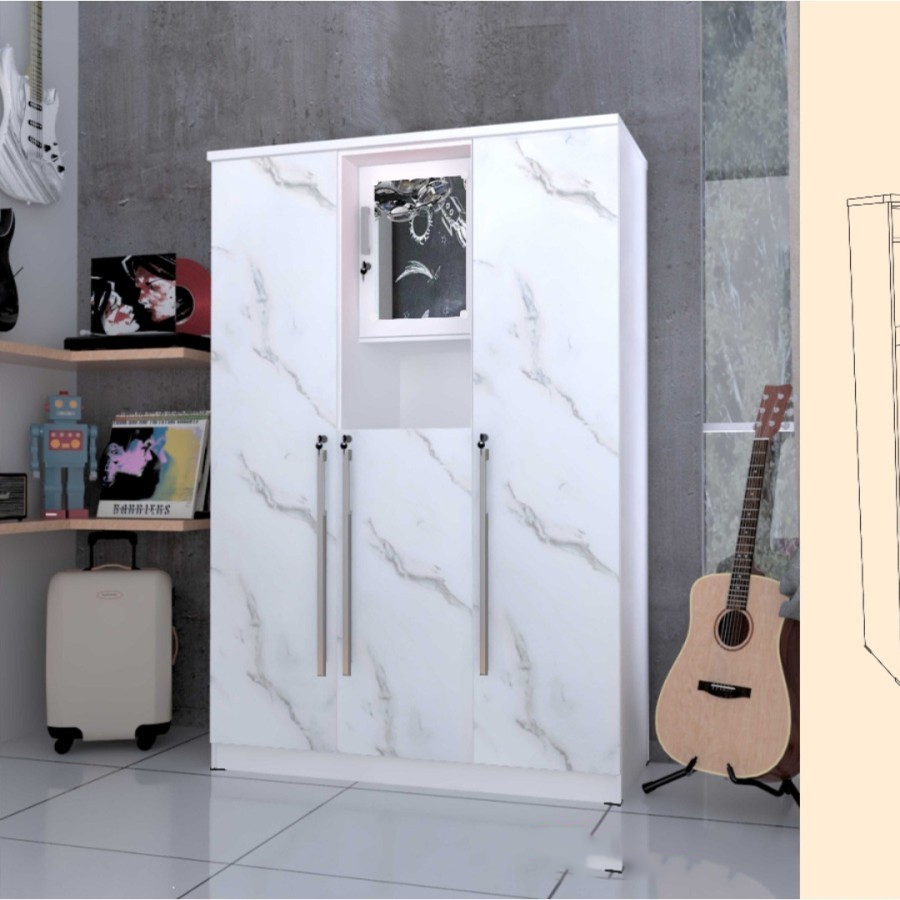 Lemari Baju / Pakaian 3 Pintu Cermin LPP 37 ROMARO BANDUNG