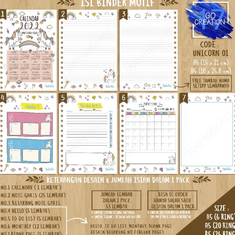

KODE AYQHC Buku Planner isi Kertas Binder Motif Unicorn 1 Premium A5 ring 2 dan A5 ring 6