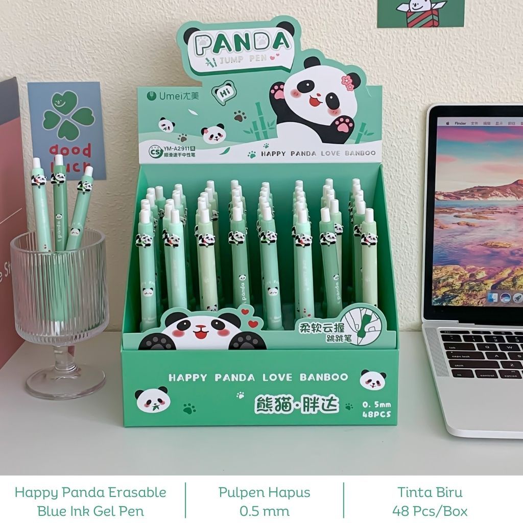 

PINKABULOUS Happy Panda Erasable Blue Ink Gel Pen - Pulpen Panda - Pulpen Gel