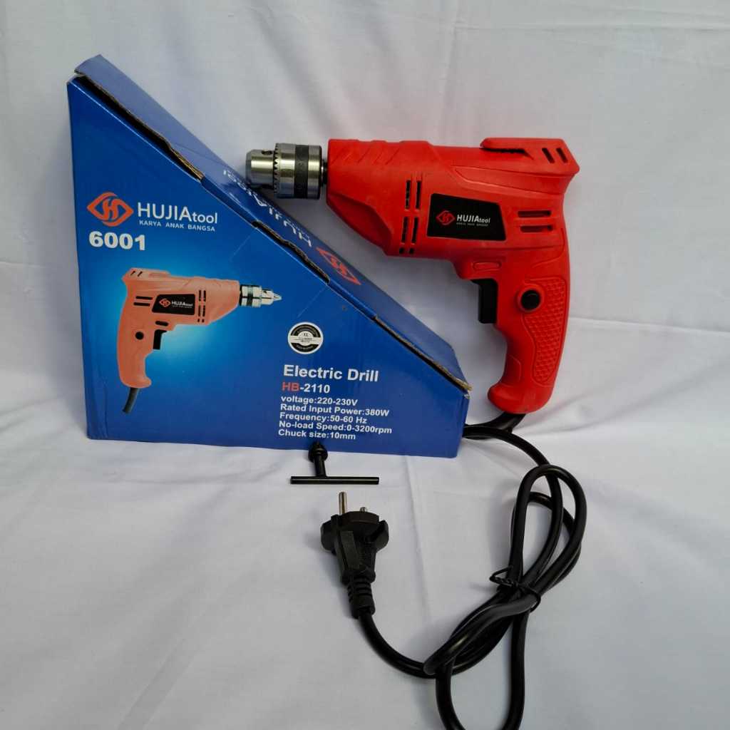 HUJIA 380W mesin bor listrik bor tangan listrik 10mm bolak balik H2110 bor Obeng listrik Bor