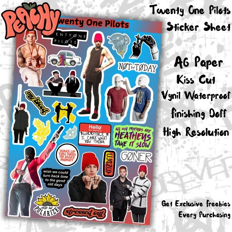 

Twenty One Pilots Sticker Pack | Sticker Vynil | sticker Waterproof | sticker sheet | sticker band | sticker tumbler | stiker anti air | sticker music | sticker HP laptop | sticker murah | sticker kpop | stiker Aesthetic | kiss cut | sticker A6 | diskon