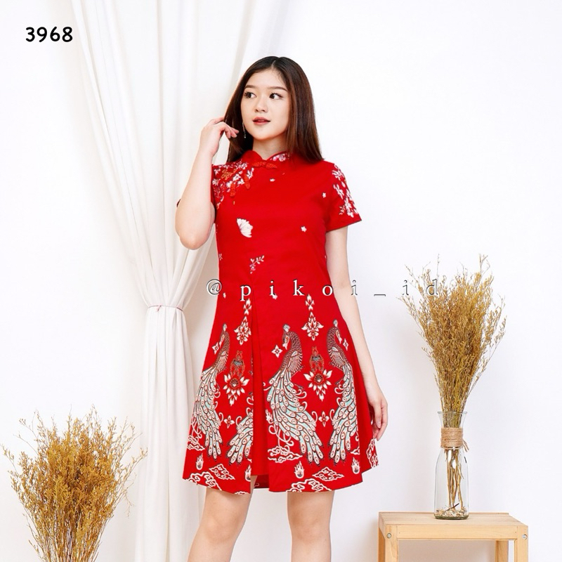 Dress merah batik sangjit / couple imlek CNY / Cheongsam batik couple seragam keluarga qipao / congs