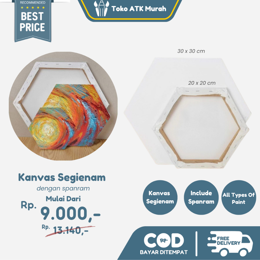 

Kanvas Lukis Segienam 20 x 20 cm / 30 x 30 cm Canvas Board Hexagon