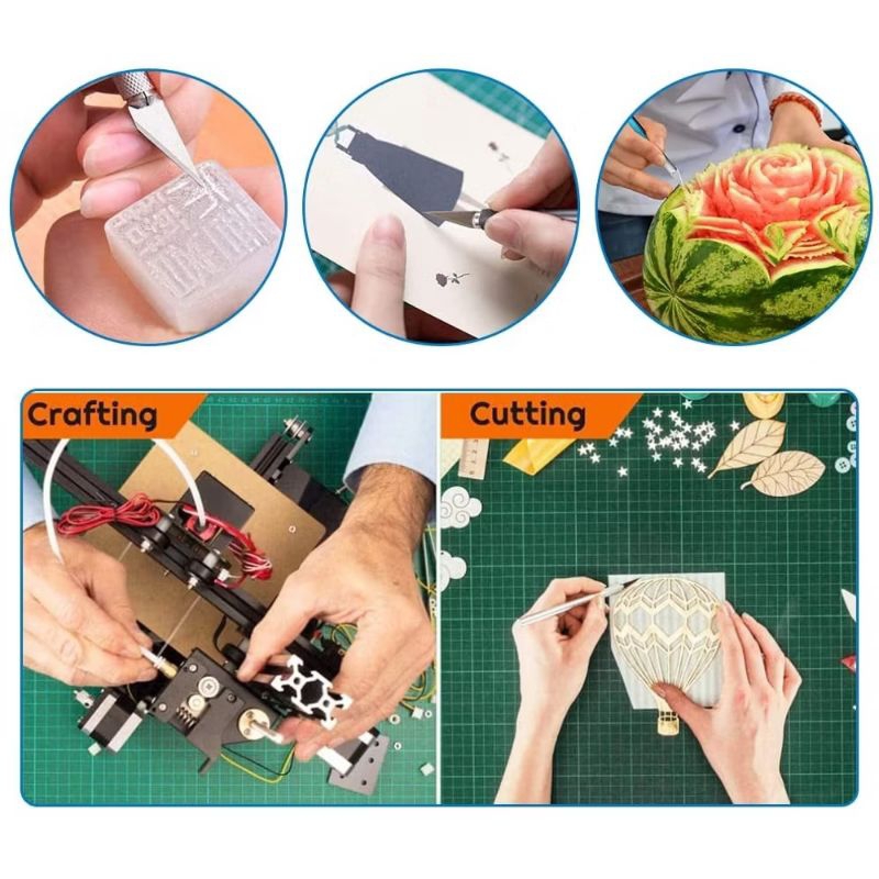 

Pisau Ukir Seni isi 5 Cutter Hobby Crafting Art Knife Metal Handle Blade Pisau Bonsai Sayat Ukir Pen Cutter Set Mata dan Gagang Art Knife Refill