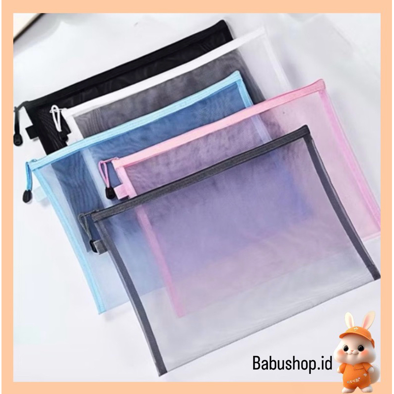 

BBS Kotak pensil jaring Resleting/tempat penyimpanan serba guna dengan warna pastel cantik