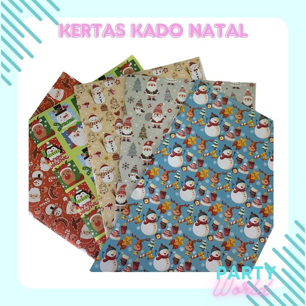 Kertas Kado Natal Premium Tebal Doff Gift Wrap Bungkus Kemasan Hadiah Merry Christmas Kertas Kado Na