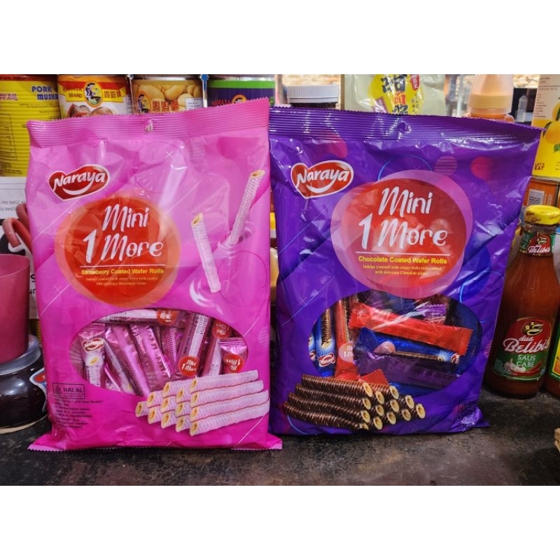 

300g Naraya Mini 1 More Wafer Rolls Chocolate Coated & Strawberry Coated