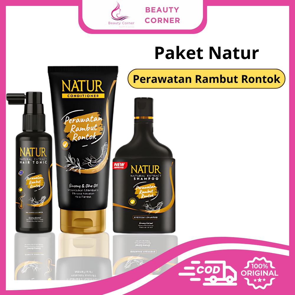 [ISI 3PCS] Paket Natur Gingseng Perawatan Rambut Rontok [Shampo 140ml + Hair Tonic 90ml + Conditione