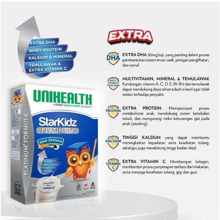 

Susu Starkidz Platinum Unihealth Susu Komplit Extra DHA, Kalsium, Rasa Vanilla
