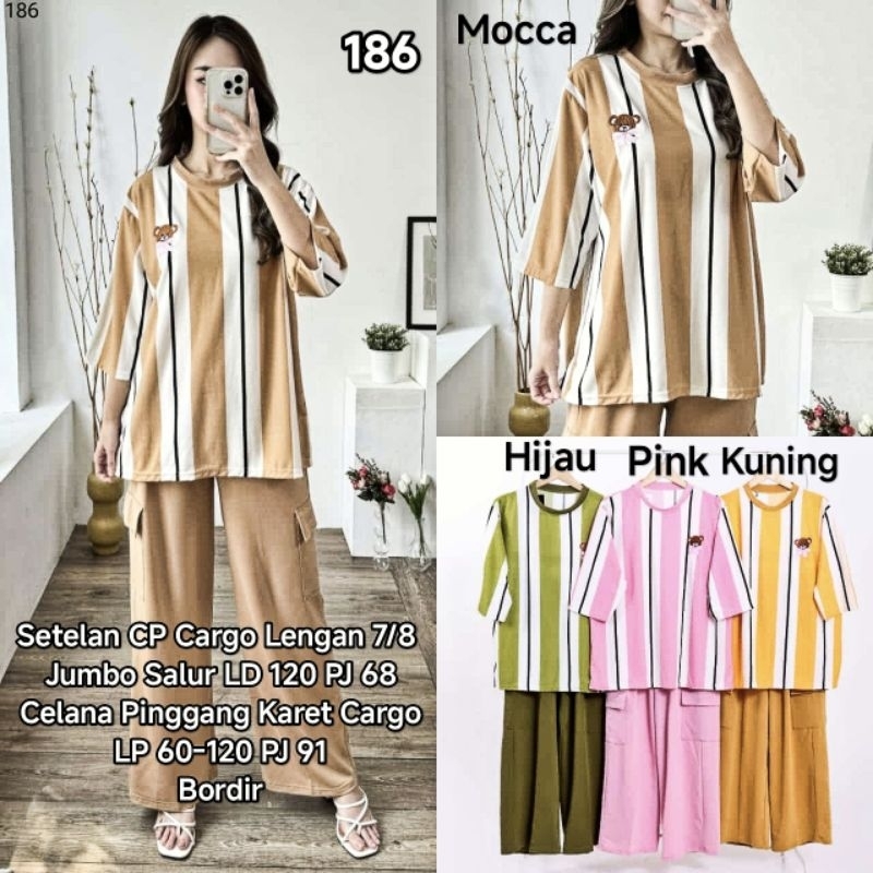 Setelan Jumbo Panjang Atasan 7/8 Bordir Bahan Babyterry Import Premium Celana Pinggang Karet Baju LD