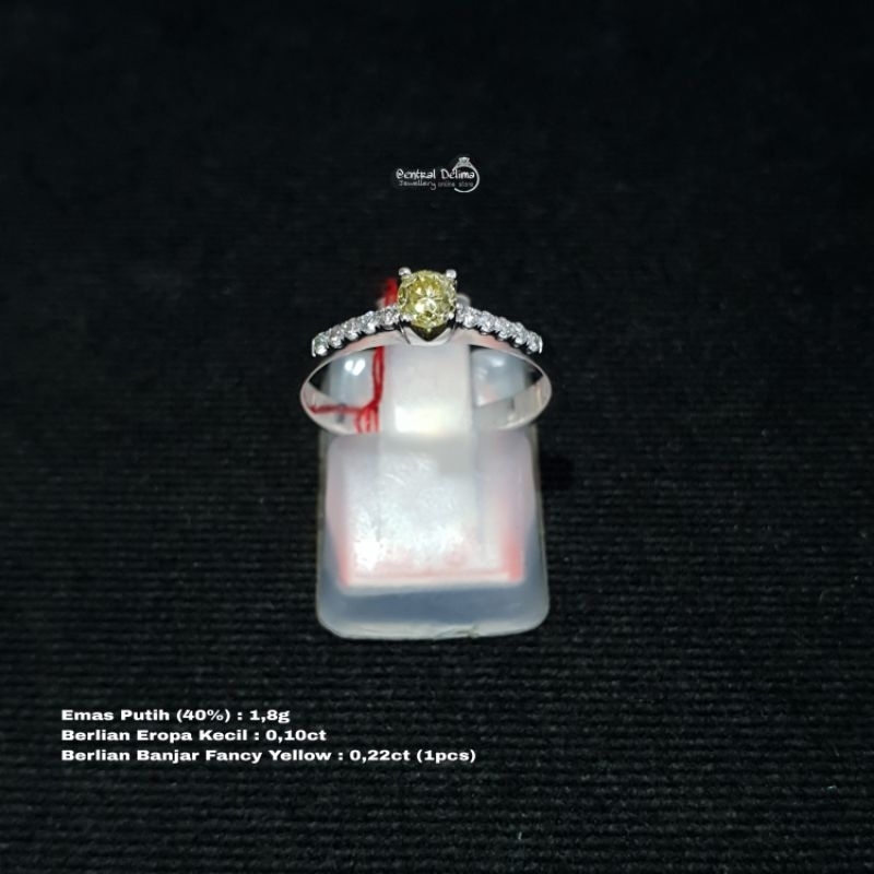 Cincin Emas Putih Model Mata 1 Berlian Banjar Yellow Fancy Tabur Micro