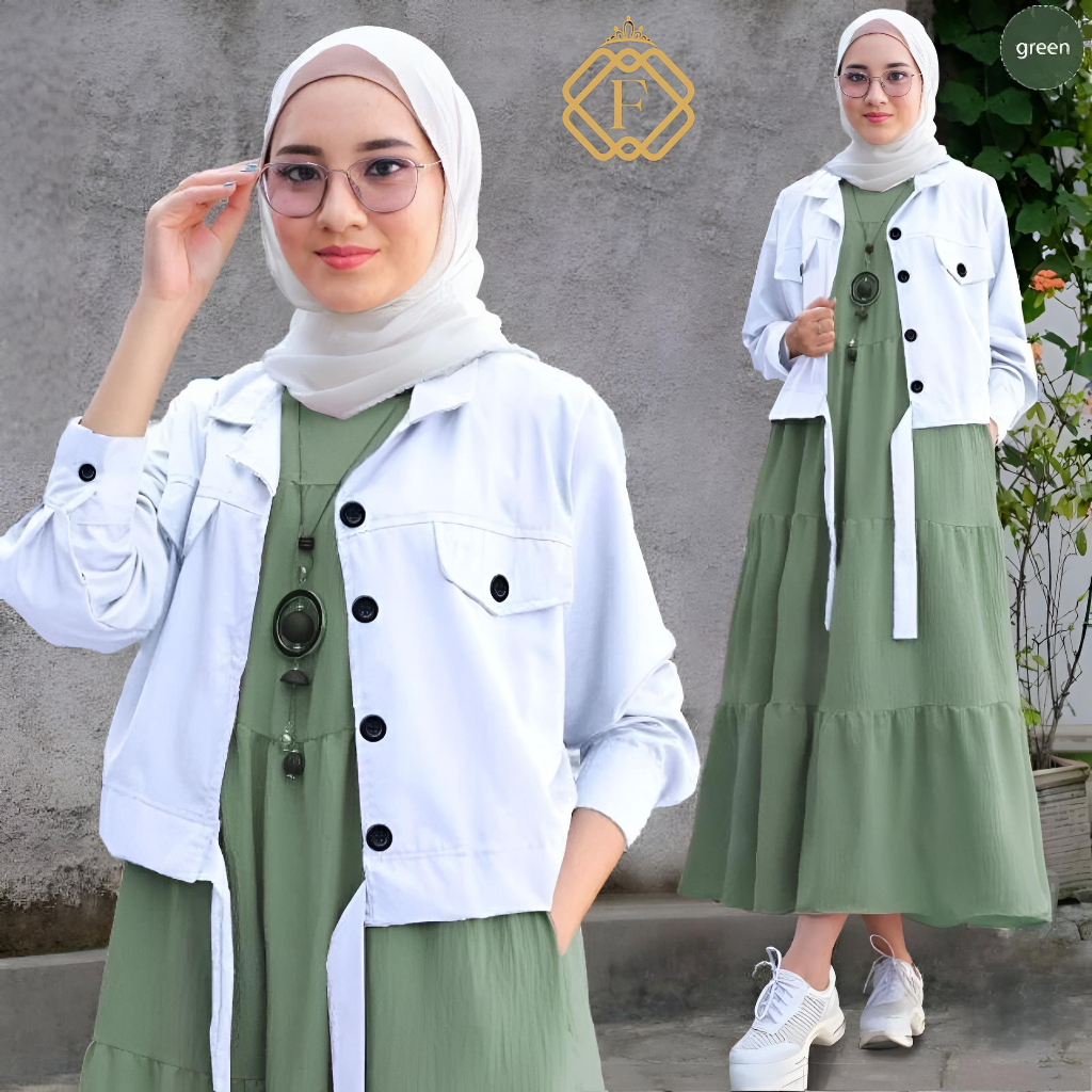 Fz Valen Set Gamis+Rompi -One Set 2in1Crinkle Airflow Setelan Wanita Terbaru 2022