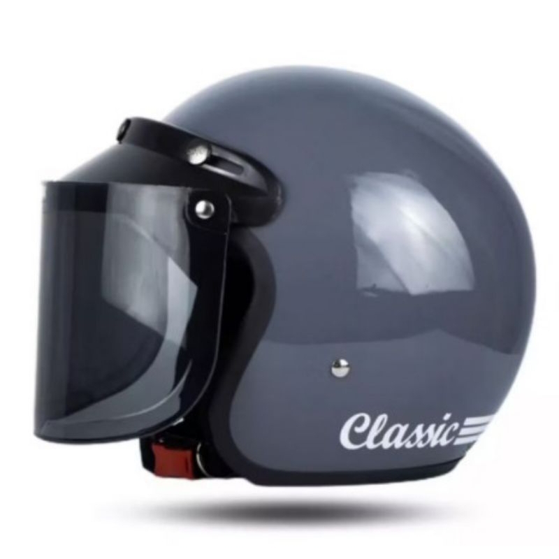 READY MAKASSAR HELM BOGO ABU GLOSSY MURAH BERKUALITAS FREE PACKING DUS