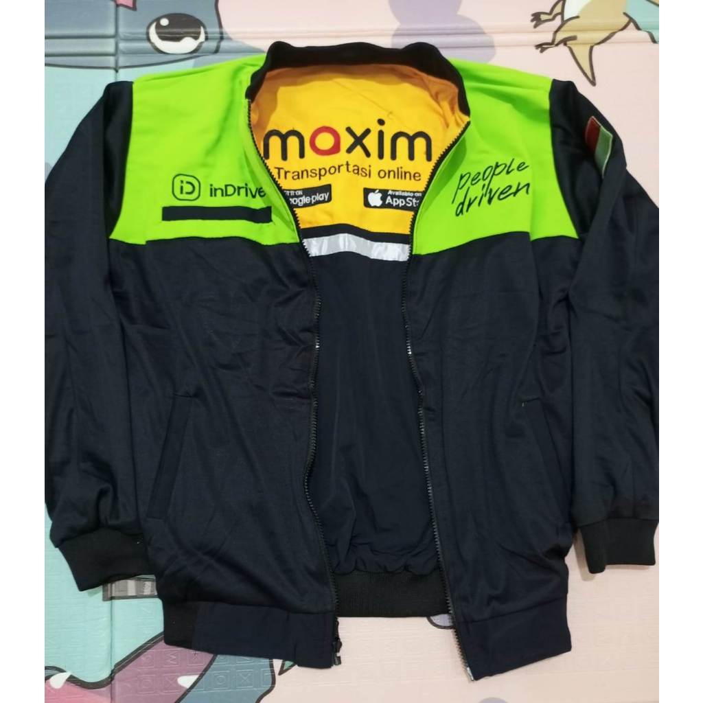 JAKET MAXIM INDRIVER SETENGAH HITAM BISA DIPAKE BOLAK BALIK REAL PICT READY SIZE M-4XL