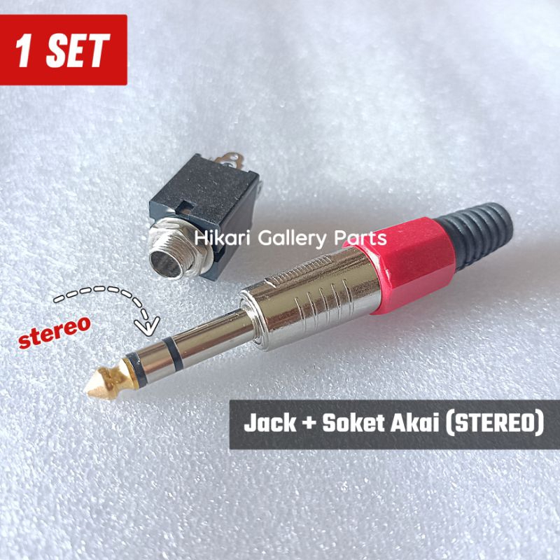 (1 SET) Jack + Soket Akai STEREO / 1 PASANG Jack akai & soket akai Stereo / jack soket akai mic ster