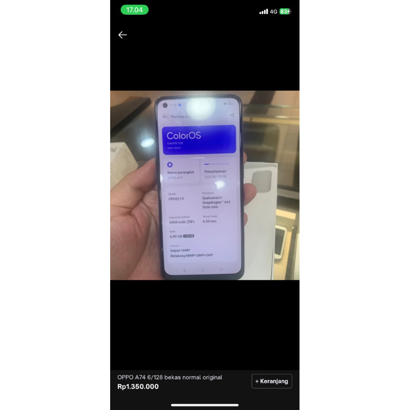 OPPO A74 6/128 GB bekas