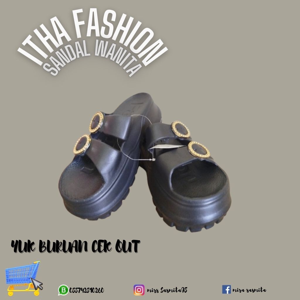 Sandal Wanita Karet Slip-on Polos Elegan Empuk Korean Style