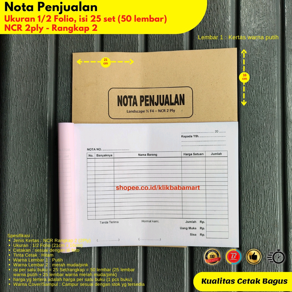 

NOTA BON PENJUALAN LANDSCAPE NCR 1/2 FOLIO RANGKAP 2 PLY